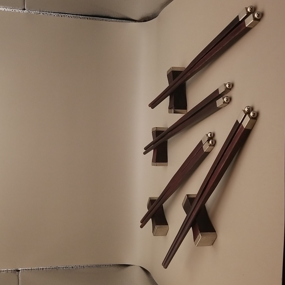 Cherry Wood and Stainless Steel Chopstick Set with Rests